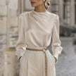 Women's Pleated Long Sleeve Blouse, Round Neck Business Casual Shirt, Dressy Fall 2025 Work Tops