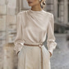 Women's Pleated Long Sleeve Blouse, Round Neck Business Casual Shirt, Dressy Fall 2025 Work Tops