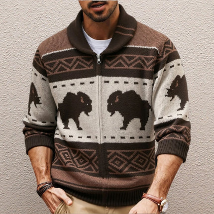 Men's Retro Jacquard Knit Sweater For Autumn And Winter