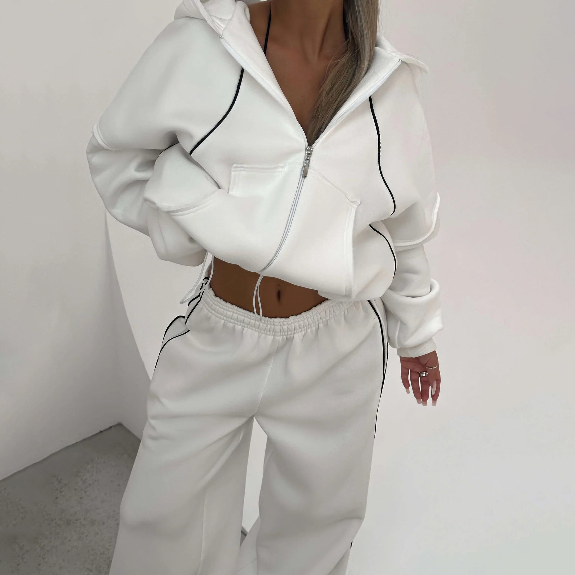 Athleisure Zip up Long sleeve Hoodie And Loose-fitting Sweatpants Set