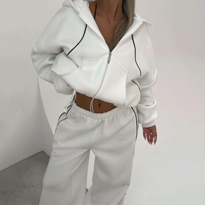Athleisure Zip up Long sleeve Hoodie And Loose-fitting Sweatpants Set