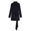 Velvet Short Fashion Belt Dress, Elegant Bodycon Mini Skirt For Women