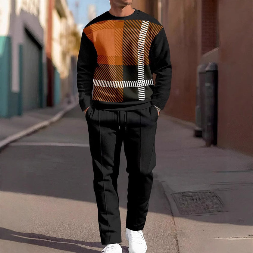 Men's Casual Sporty Round Neck Sweatshirt And Pants Two-piece Set