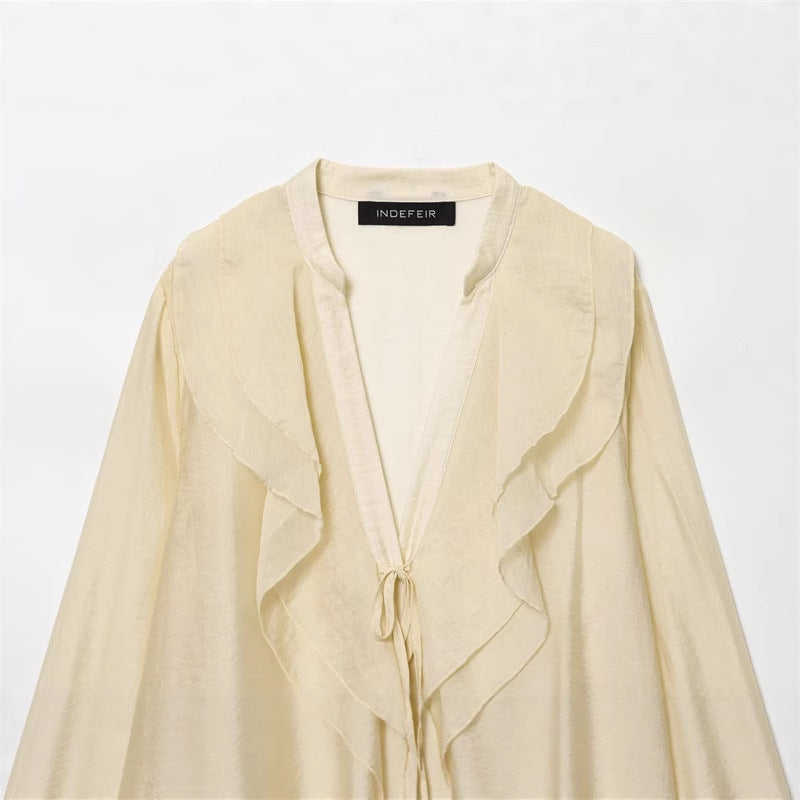 European And American Style New Fashionable Layered Decorative Bow Blouse