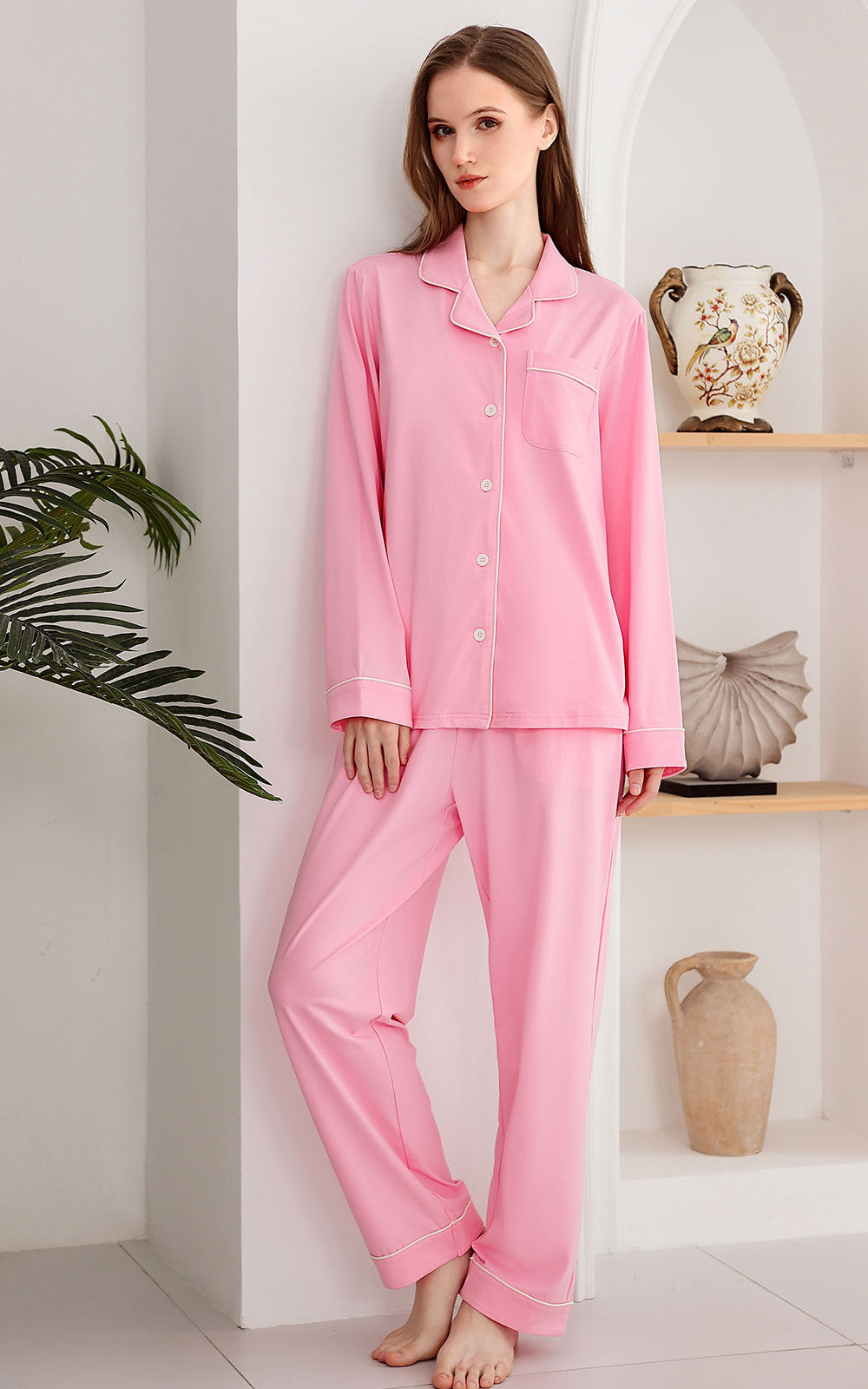 RONGTAI Cotton Womens Pajama Sets Comfy Fall Winter Pajama Set Long Sleeve Sleepwear 2 Pcs Pjs Nightwear S-XXL