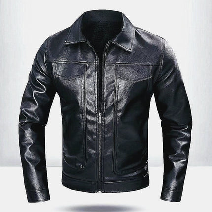Leather Turn-Down Collar Casual Long Sleeve Jacket