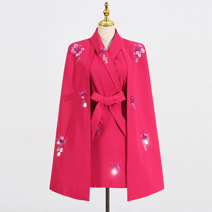 Elegant Loose Patchwork Waist-cropped Cape Blazer