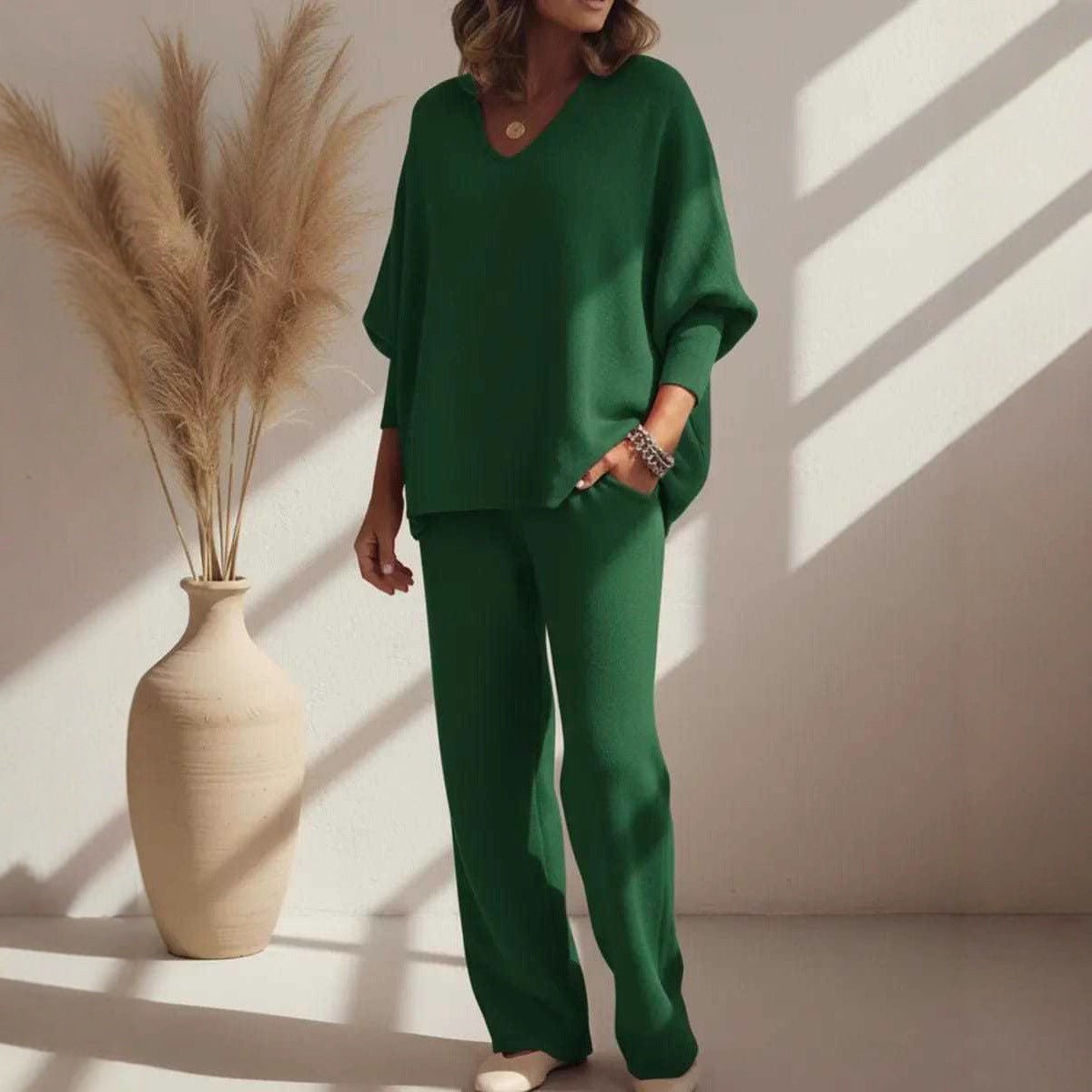 Long-Sleeve Knitted 2-piece Set Lounge Set