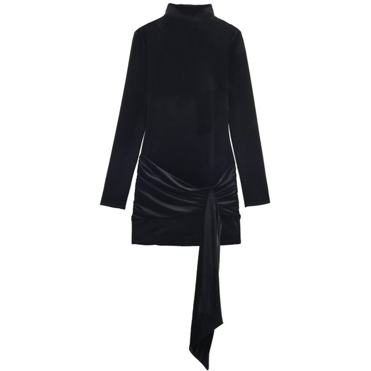 Velvet Short Fashion Belt Dress, Elegant Bodycon Mini Skirt For Women
