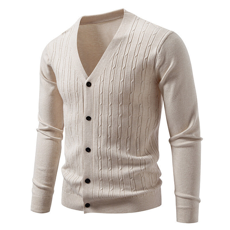 Men's Casual Knitted Fashion Cable Loose V-Neck Cardigan