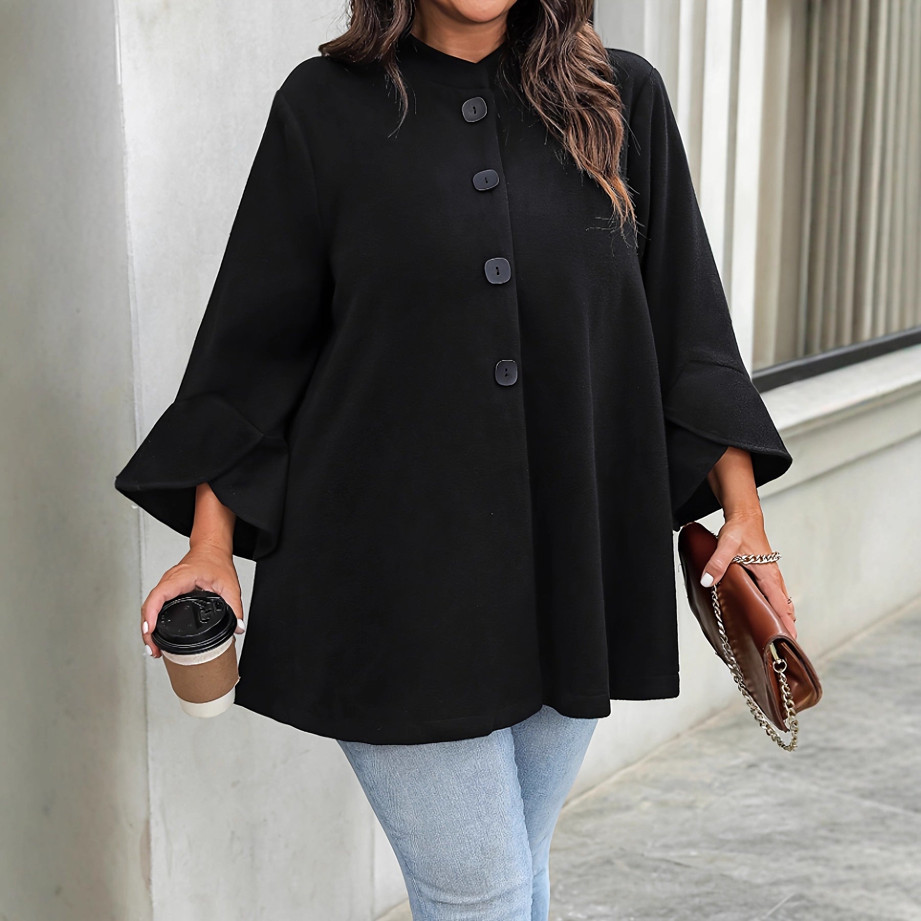 Women's Casual High Neck Long Wool Coat