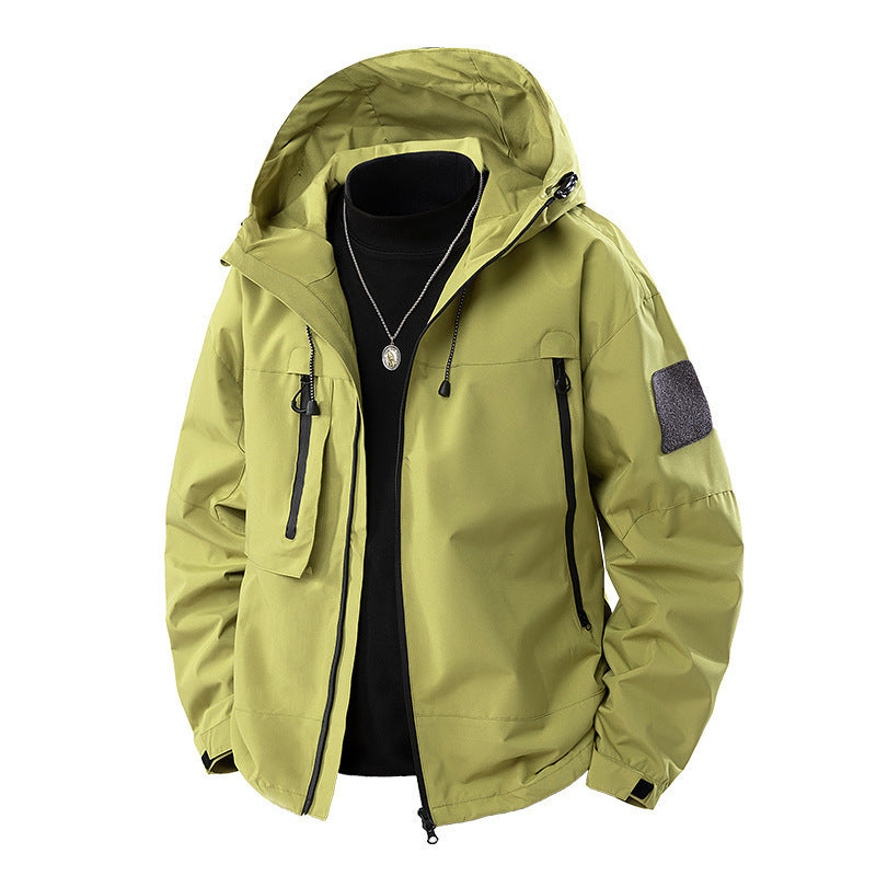 New Trendy Men's Windbreaker Slim Hooded Shoulder Patch Outdoor Jacket