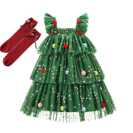 Girls' Christmas Tree Suspender Dress