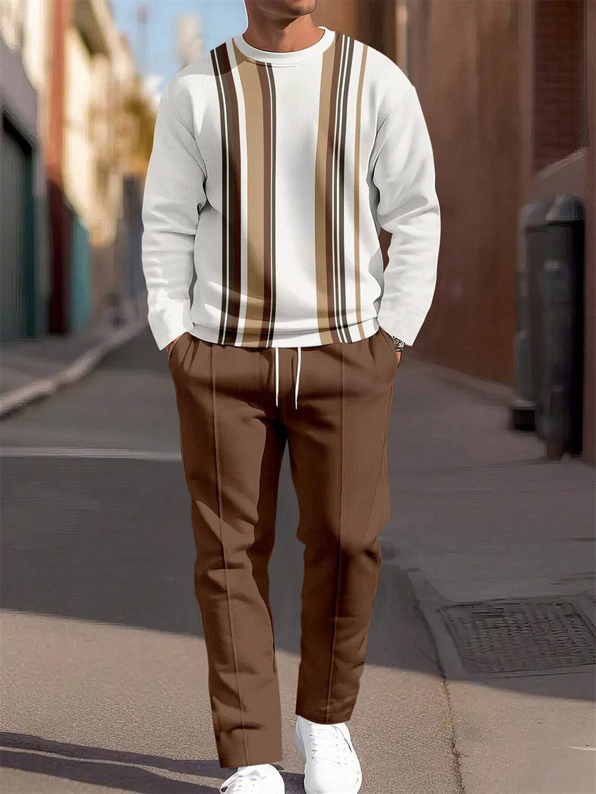 Men's Casual Sporty Round Neck Sweatshirt And Pants Two-piece Set