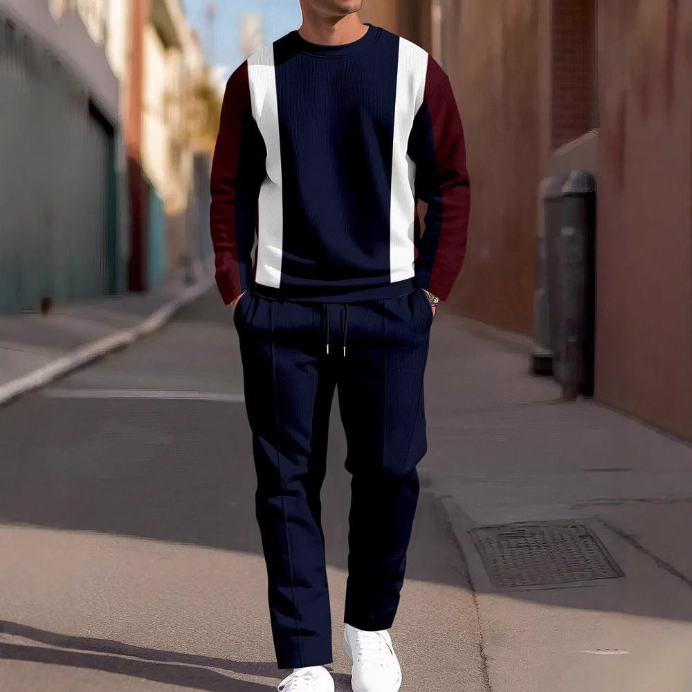 Men's Casual Sporty Round Neck Sweatshirt And Pants Two-piece Set
