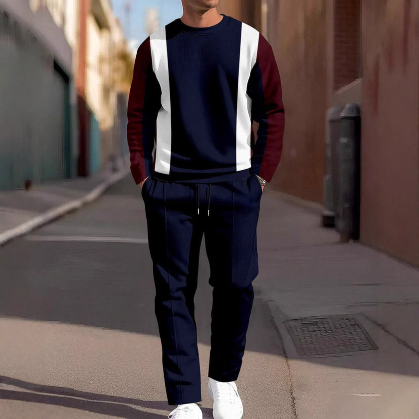 Men's Casual Sporty Round Neck Sweatshirt And Pants Two-piece Set