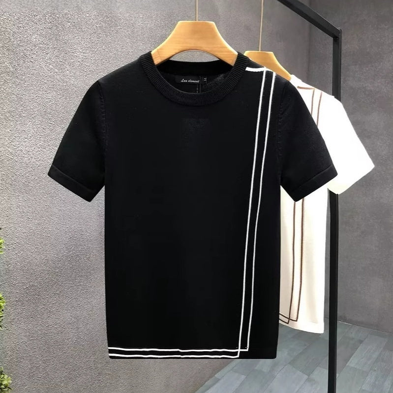Stripped Knitted Short Sleeve High-end Retro T-shirt