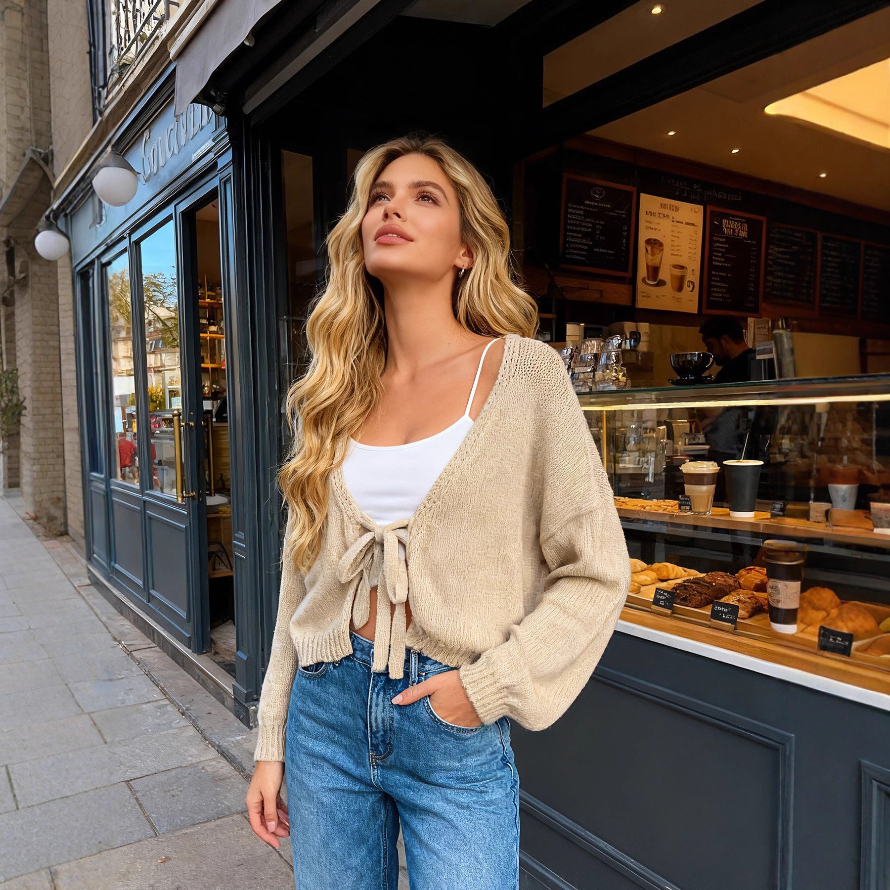 Women's Short Cardigan Bow Sweater