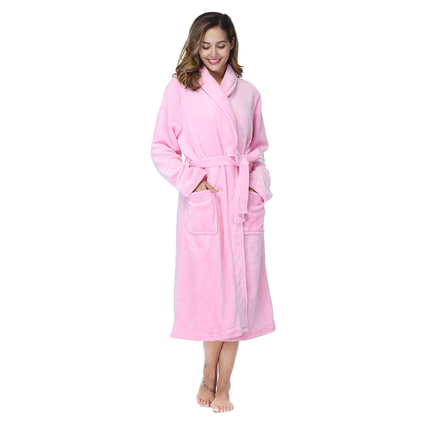 Women's Bathrobe Ladies Fleece Plush Warm Long Robes Fleece Nightgown Sleepwear