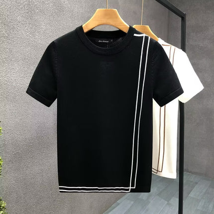 Stripped Knitted Short Sleeve High-end Retro T-shirt