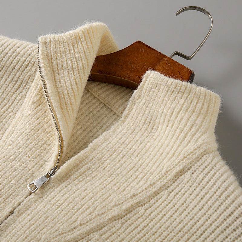 Soft Fabric Half-zip Solid Knitwear