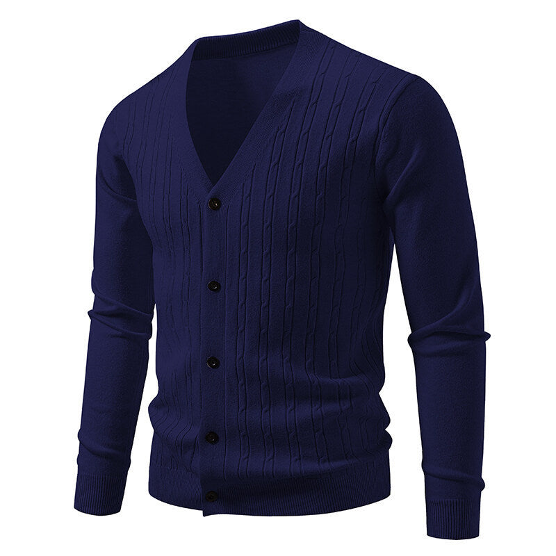 Men's Casual Knitted Fashion Cable Loose V-Neck Cardigan