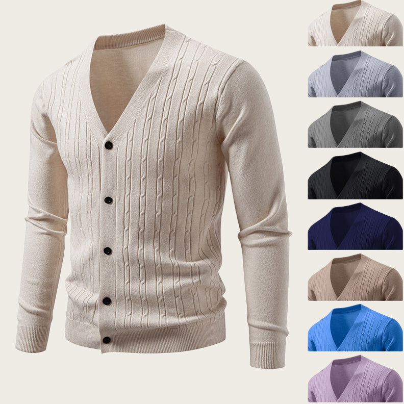 Men's Casual Knitted Fashion Cable Loose V-Neck Cardigan