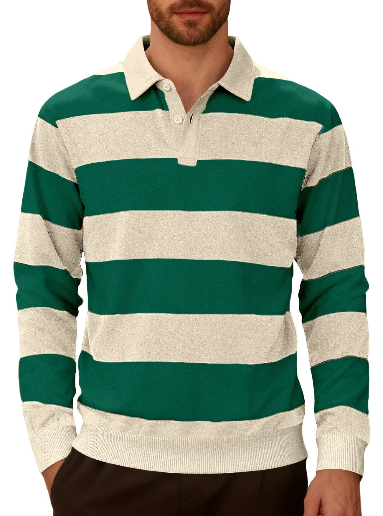 Men's stripped Contrasting Color Button Long Sleeve