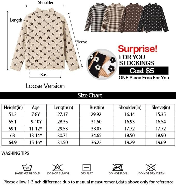 Girls Pattern Half Turtleneck Sweater