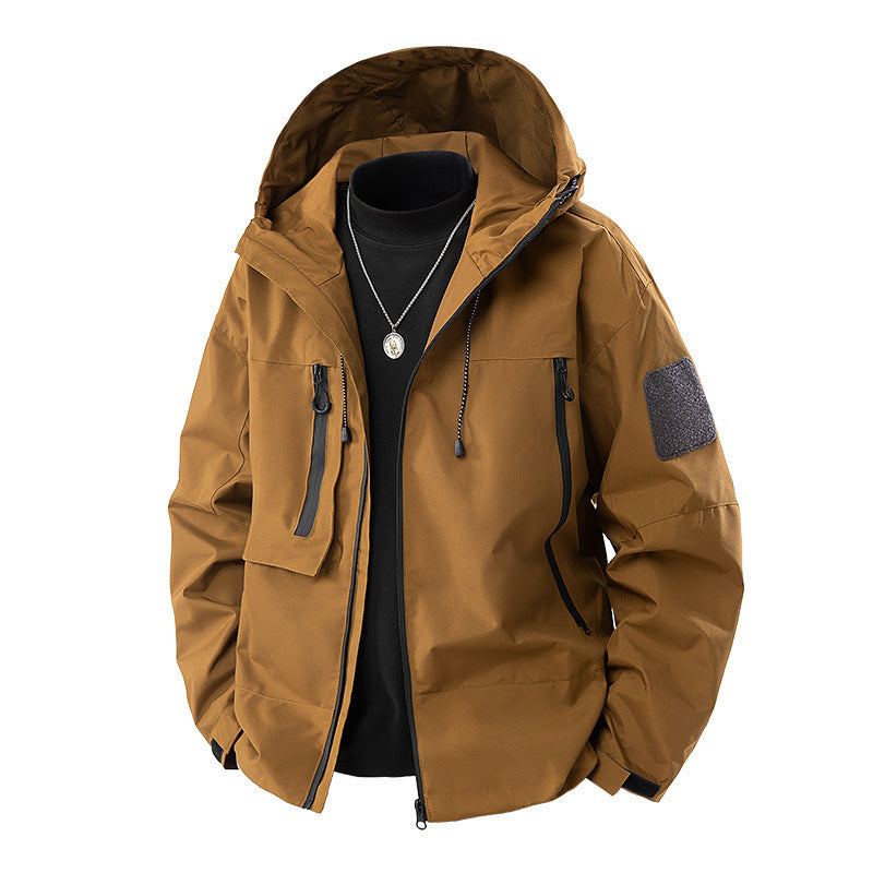 New Trendy Men's Windbreaker Slim Hooded Shoulder Patch Outdoor Jacket
