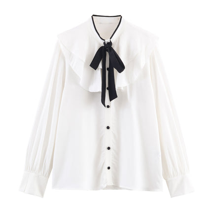 Women's Color-block Bow Layered Decorative Shirt