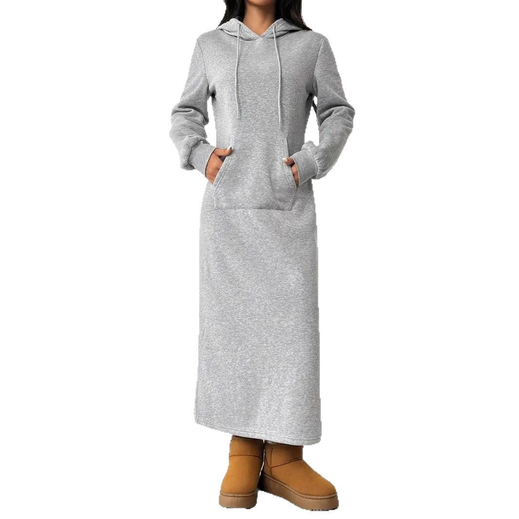 Casual Long Sleeve Drawstring Hoodie Dress