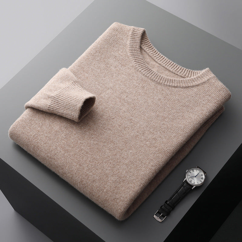 Men's Solid Color Loose Round Neck Wool Sweater