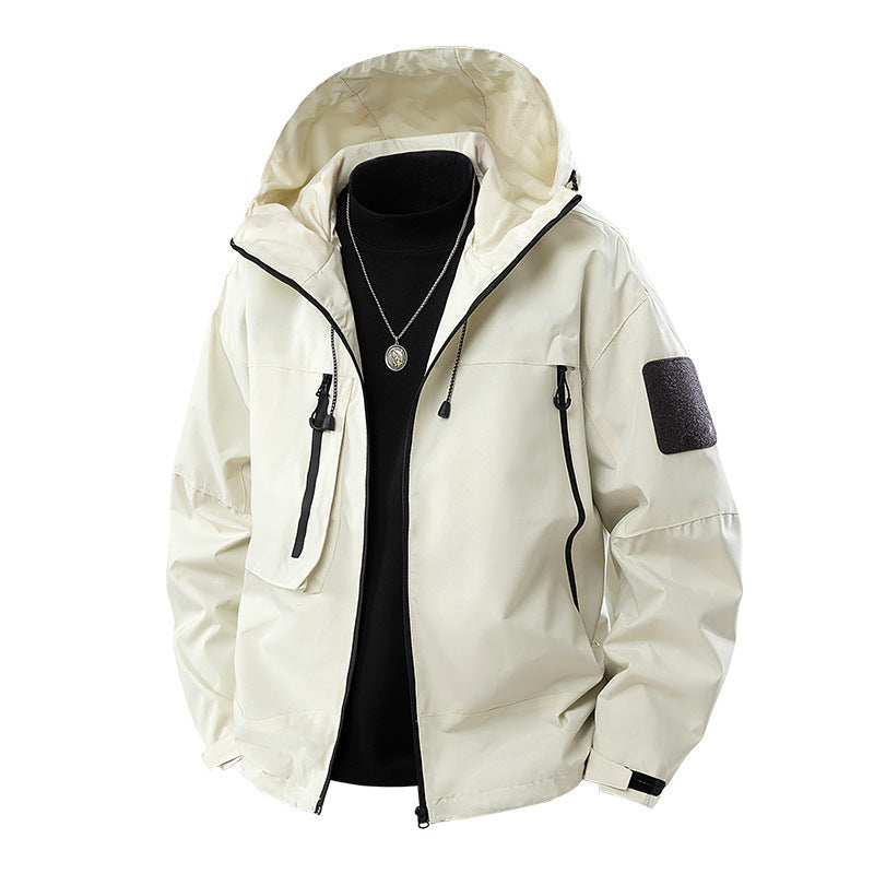 New Trendy Men's Windbreaker Slim Hooded Shoulder Patch Outdoor Jacket
