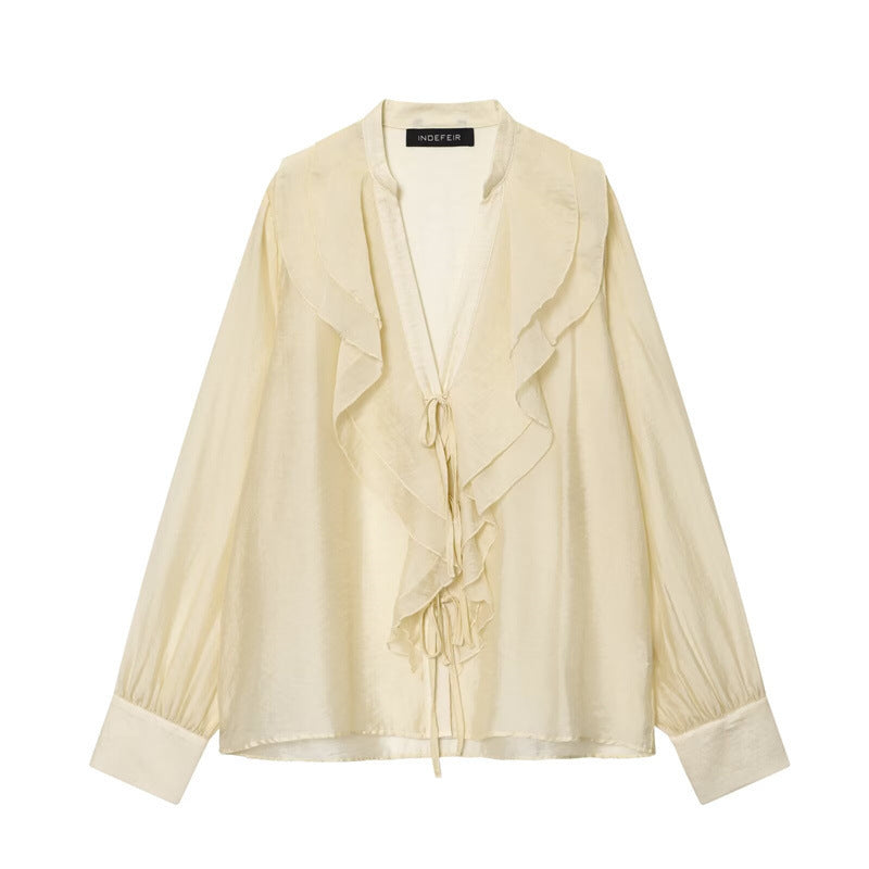 European And American Style New Fashionable Layered Decorative Bow Blouse