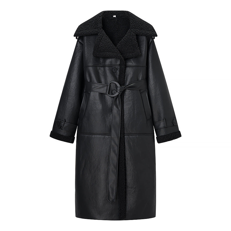 Women's Lapel Long Sleeve Belt coat