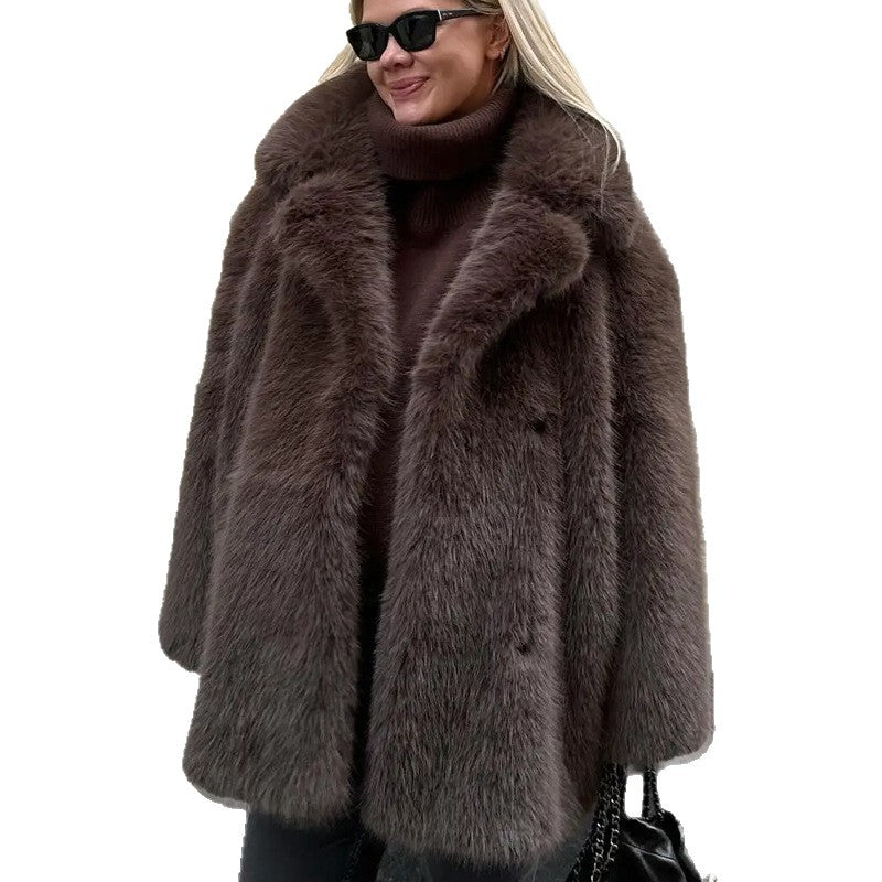 Notched Collar Mid-Length Fur Coat