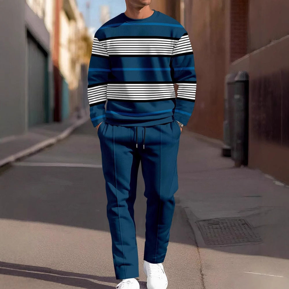 Men's Casual Sporty Round Neck Sweatshirt And Pants Two-piece Set