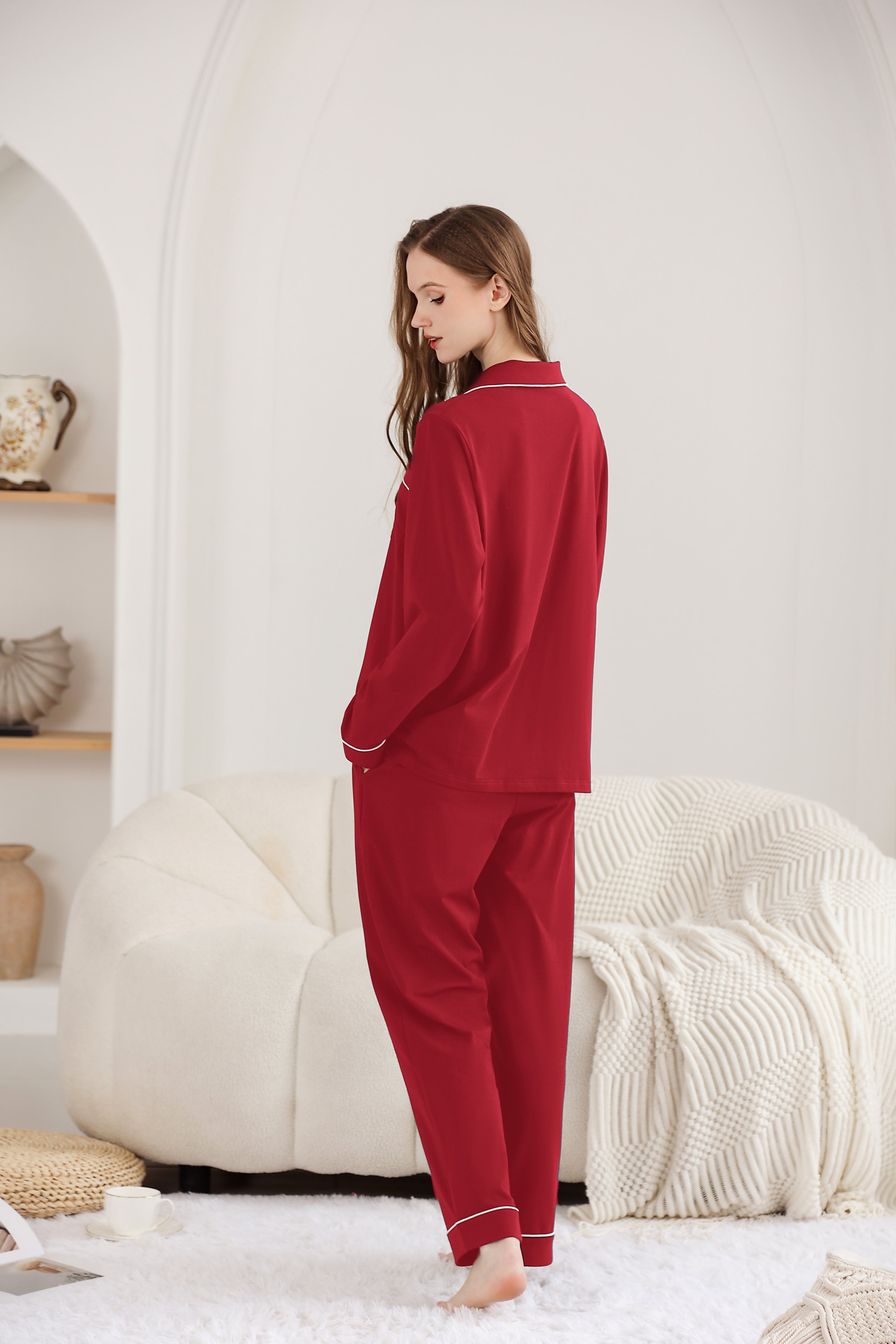RONGTAI Cotton Womens Pajama Sets Comfy Fall Winter Pajama Set Long Sleeve Sleepwear 2 Pcs Pjs Nightwear S-XXL