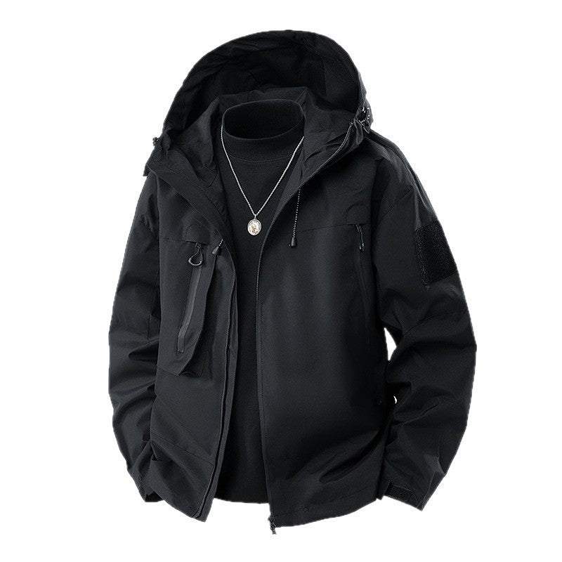 New Trendy Men's Windbreaker Slim Hooded Shoulder Patch Outdoor Jacket