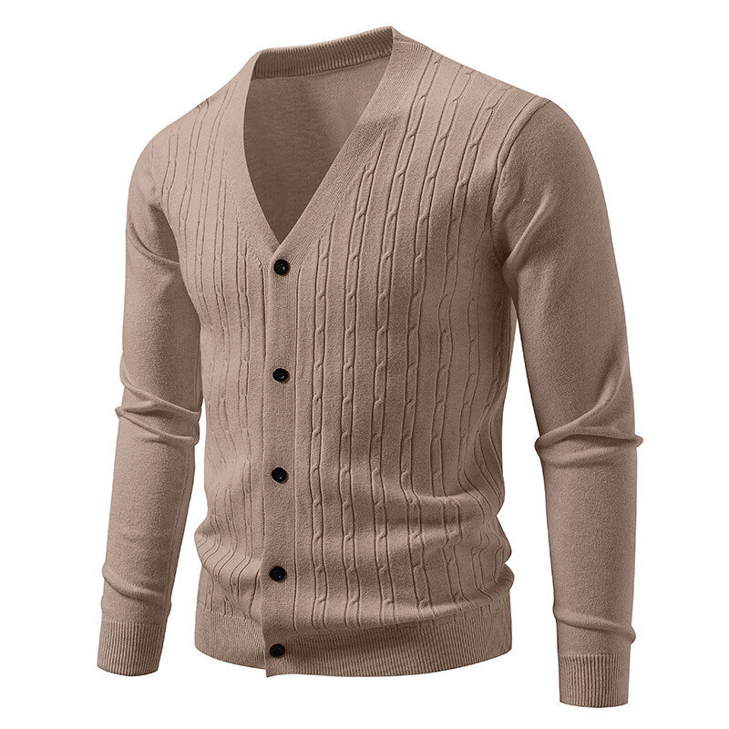Men's Casual Knitted Fashion Cable Loose V-Neck Cardigan