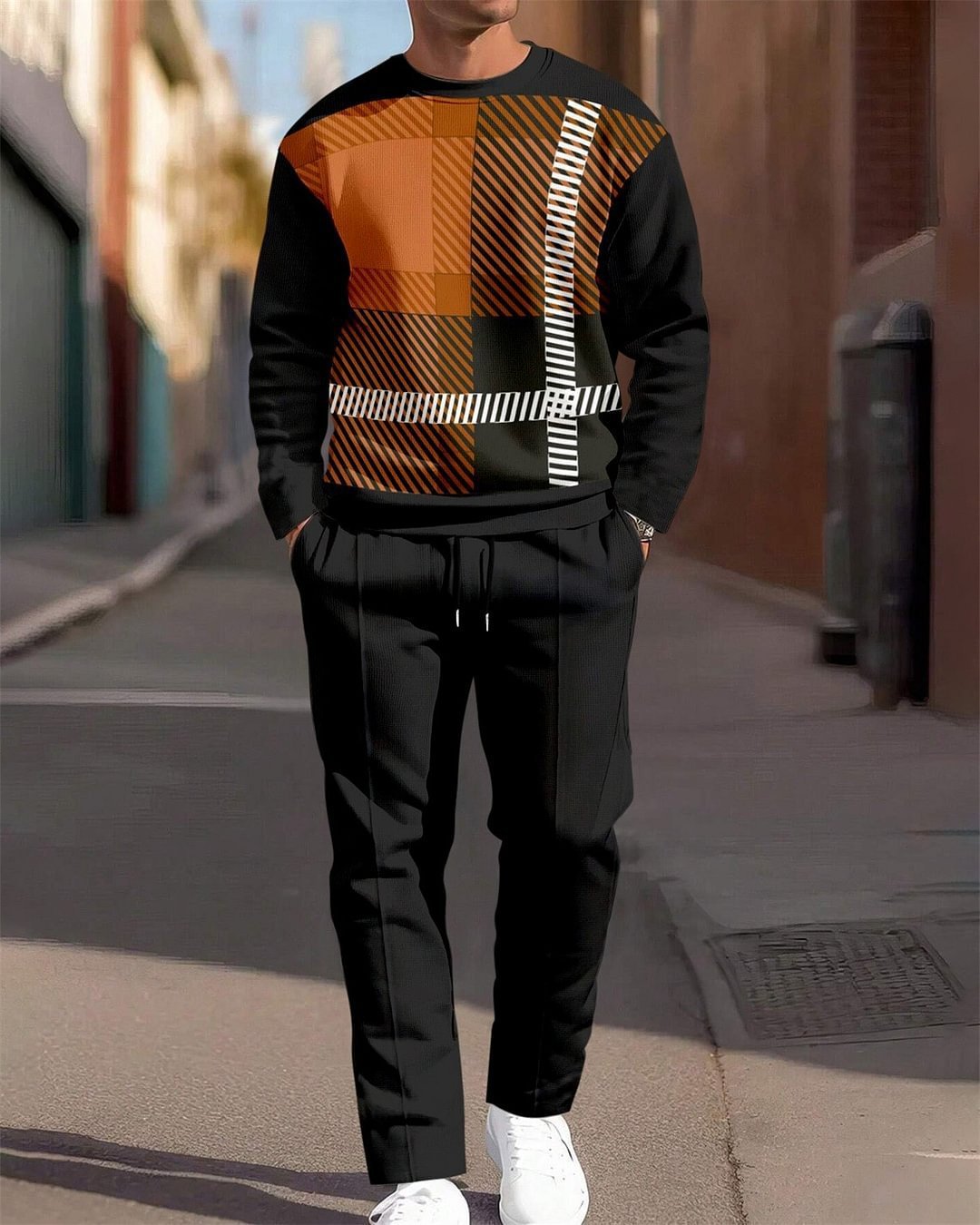 Men's Casual Sporty Round Neck Sweatshirt And Pants Two-piece Set