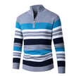 Men's Long-sleeve Half-turtleneck Zip-up Versatile Striped Sweater