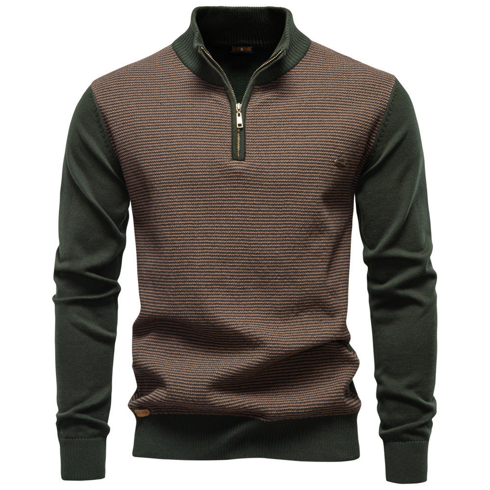 Men's Standing Collar Half Zipper Cotton Sweater