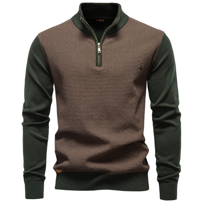 Men's Standing Collar Half Zipper Cotton Sweater