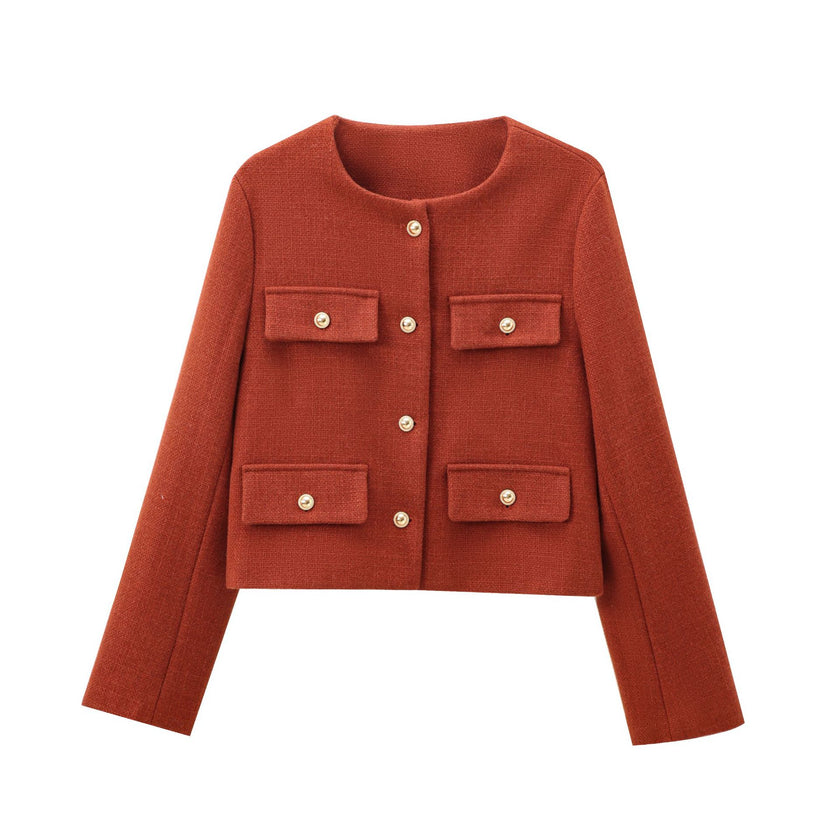 Round Neck Button Down Blazer