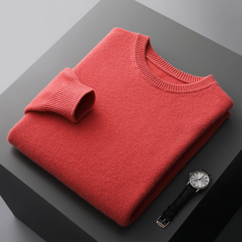 Men's Solid Color Loose Round Neck Wool Sweater