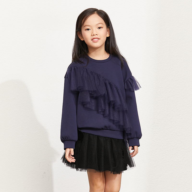Girls Mesh Ruffle Sweatshirt