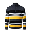 Men's Long-sleeve Half-turtleneck Zip-up Versatile Striped Sweater