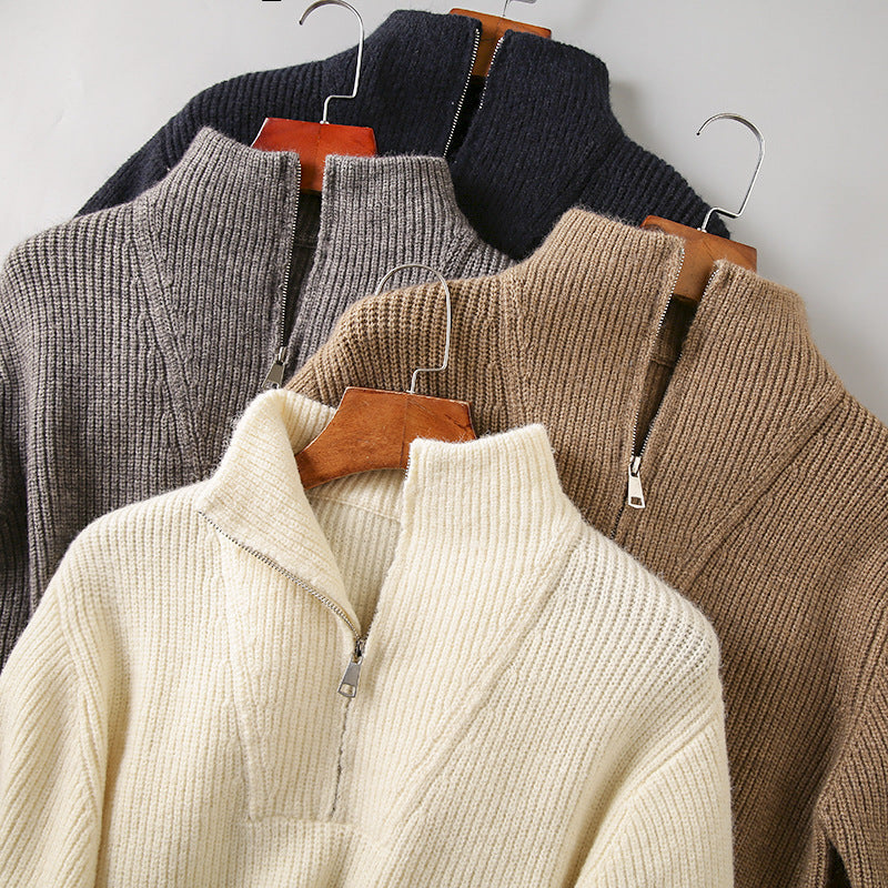 Soft Fabric Half-zip Solid Knitwear